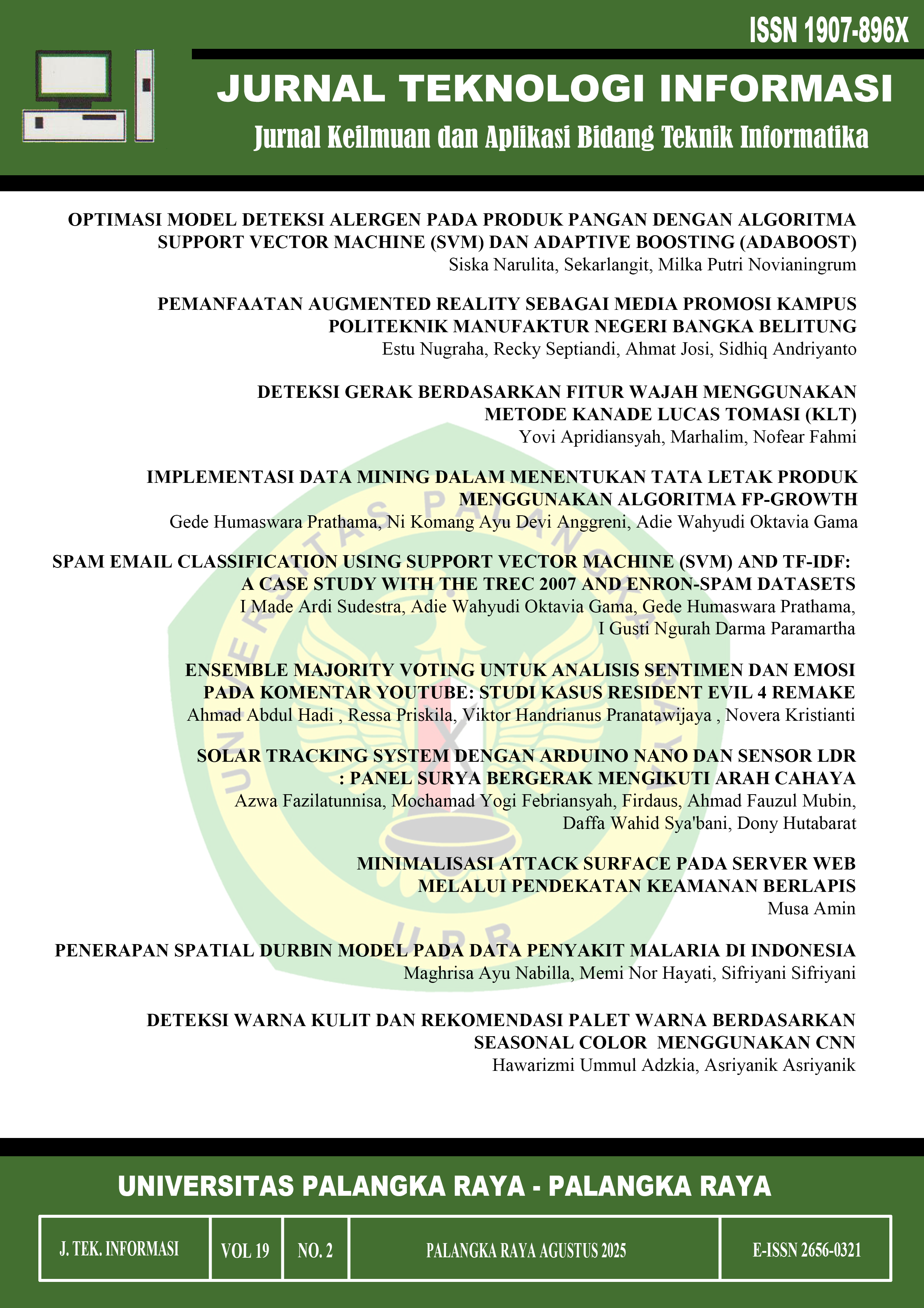 					View Vol. 19 No. 2 (2025): Jurnal Teknologi Informasi : Jurnal Keilmuan dan Aplikasi Bidang Teknik Informatika
				
