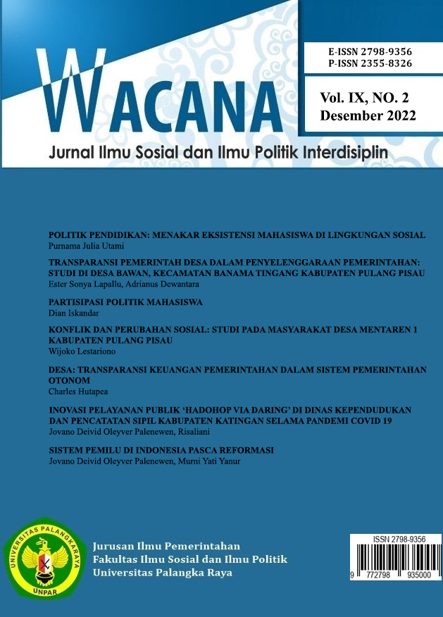 					View Vol. 9 No. 2 (2022): Wacana: Jurnal Ilmu Sosial dan Ilmu Politik Interdisiplin
				