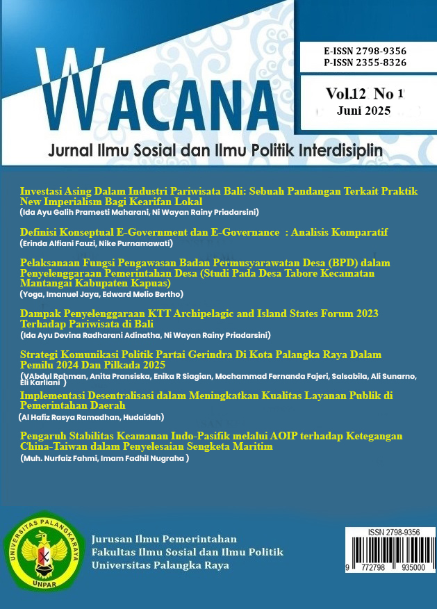 					View Vol. 12 No. 1 (2025):  Wacana: Jurnal Ilmu Sosial dan Ilmu Politik Interdisiplin
				