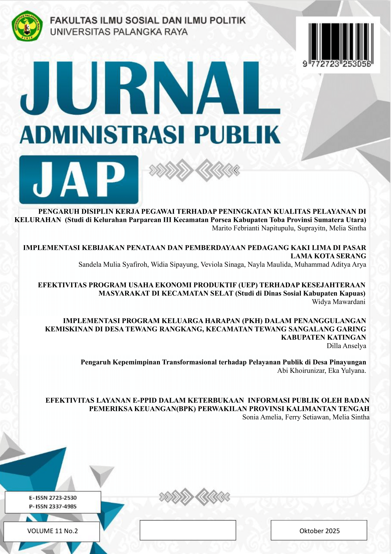 View Vol. 11 No. 2 (2025): Jurnal Administrasi Publik (JAP) Oktober