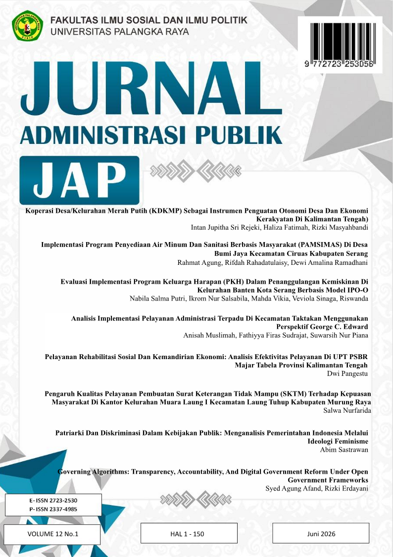 					View Vol. 12 No. 1 (2026): Jurnal Administrasi Publik (JAP)
				