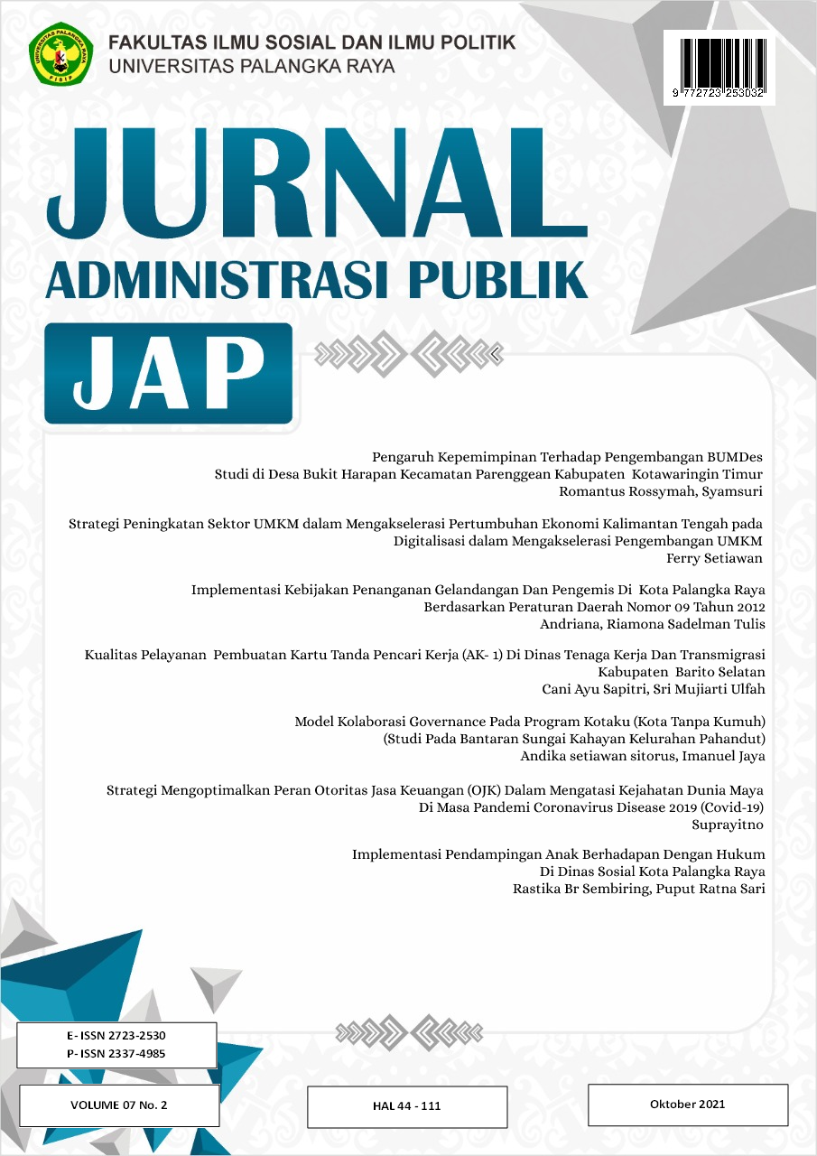 					View Vol. 7 No. 2 (2021): Jurnal Administrasi Publik (JAP)
				