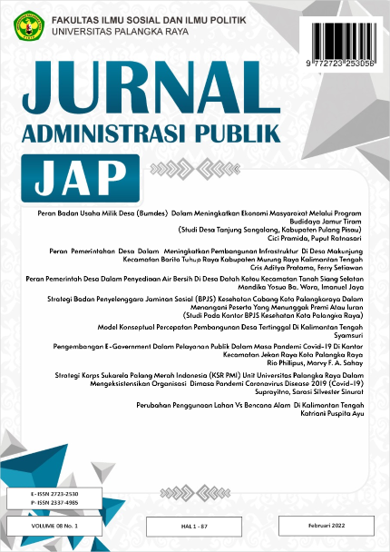 					View Vol. 8 No. 1 (2022): Jurnal Administrasi Publik (JAP)
				