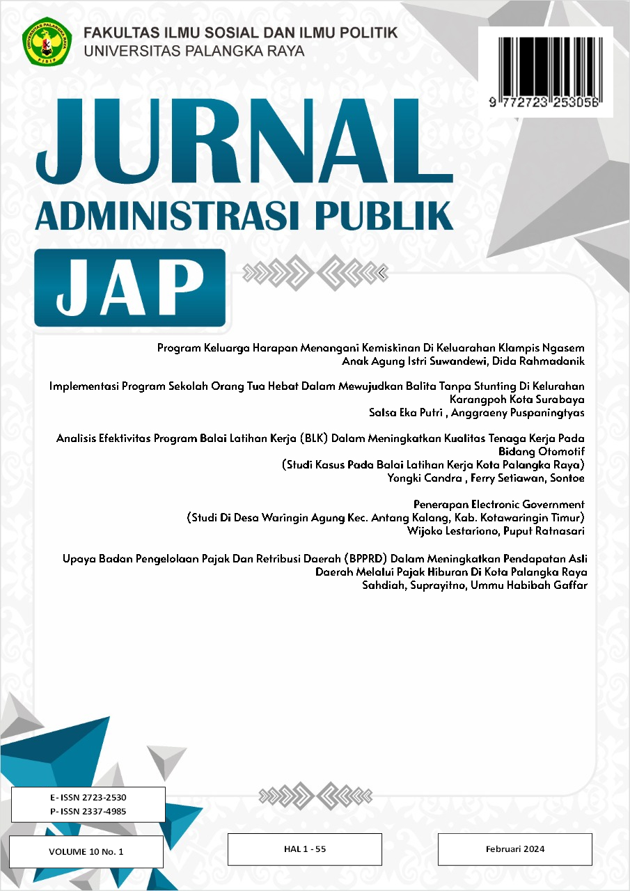 					View Vol. 10 No. 1 (2024): Jurnal Administrasi Publik (JAP)
				