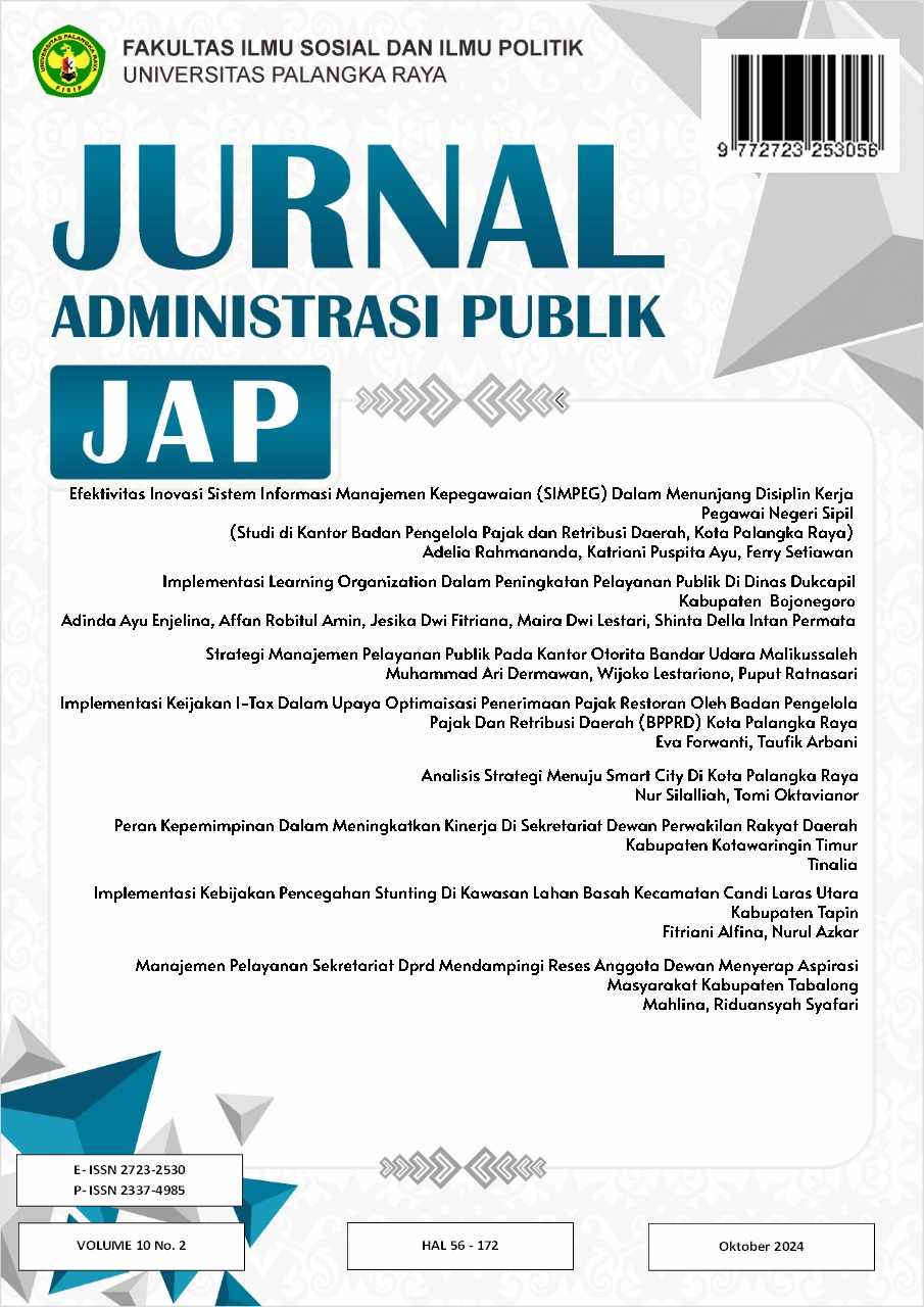 					View Vol. 10 No. 2 (2024): Jurnal Administrasi Publik (JAP)
				