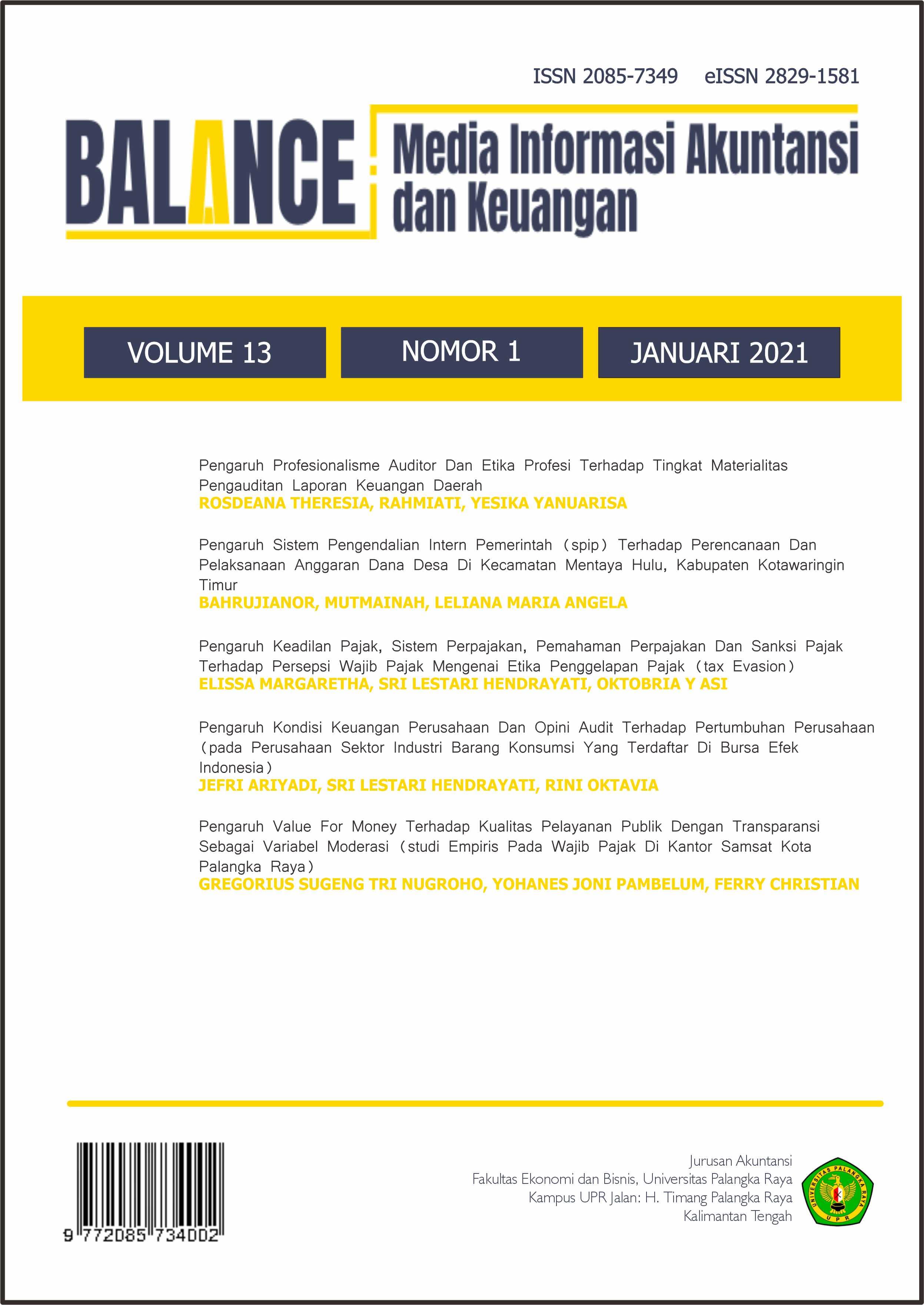 					View Vol. 13 No. 1 (2021): Jurnal BALANCE: Media Informasi Akuntansi dan Keuangan
				