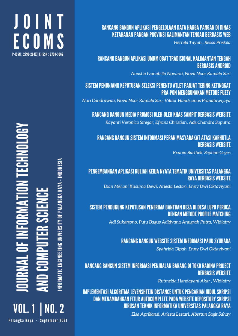 					View Vol. 1 No. 2 (2021): JOINTECOMS : Journal of Information Technology and Computer Science
				