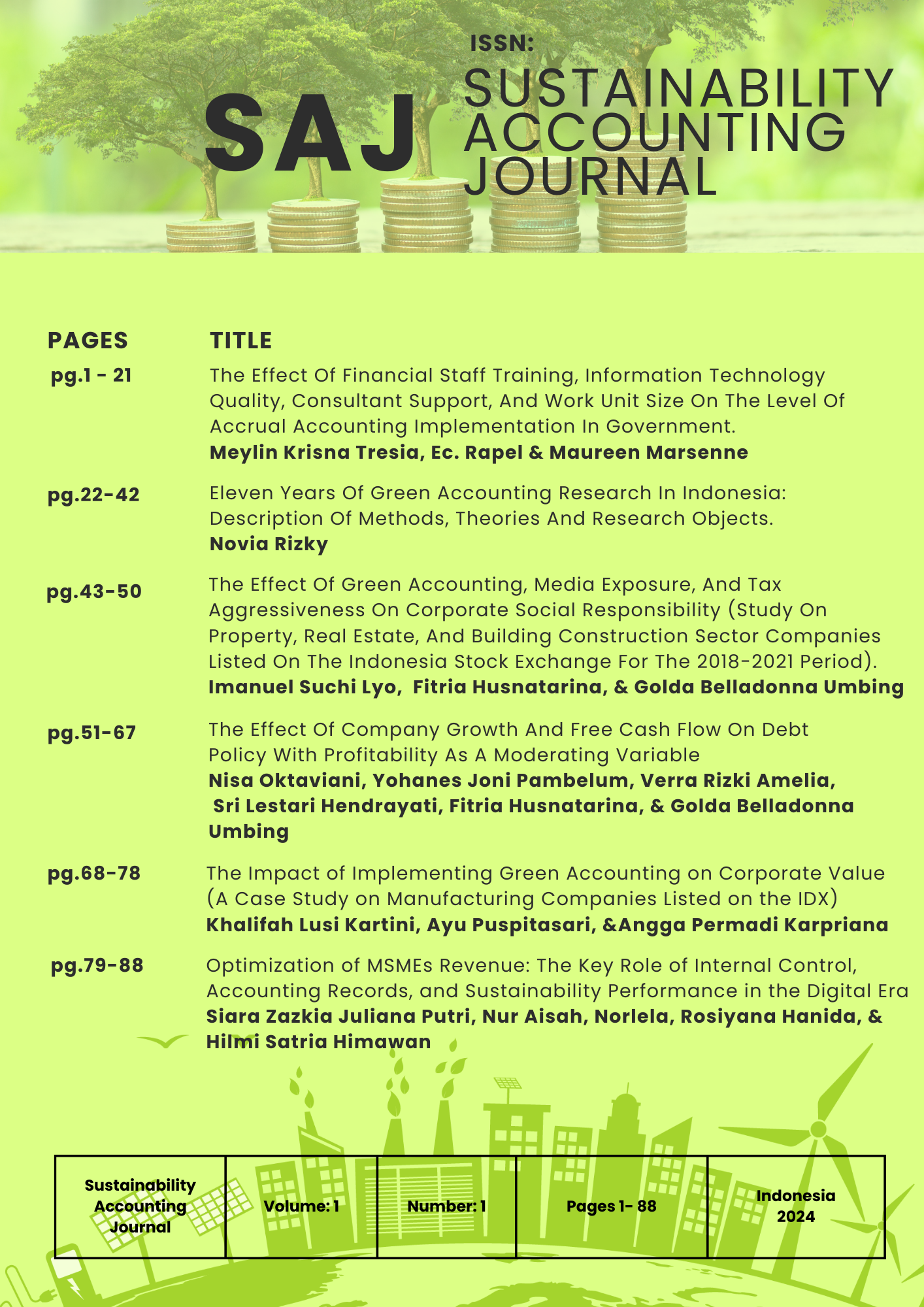 					View Vol. 1 No. 1 (2024): SAJ: Sustainability Accounting Journal
				